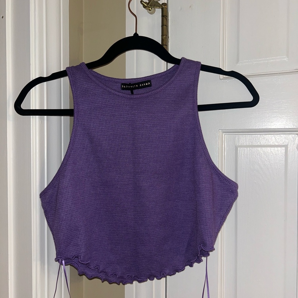 Purple Ribbed Crop Going Out Tank Top